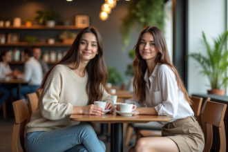 Deux femmes discutent dans un café convivial