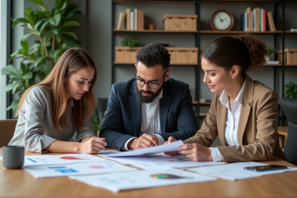 Groupe de professionnels en réunion dans un bureau moderne