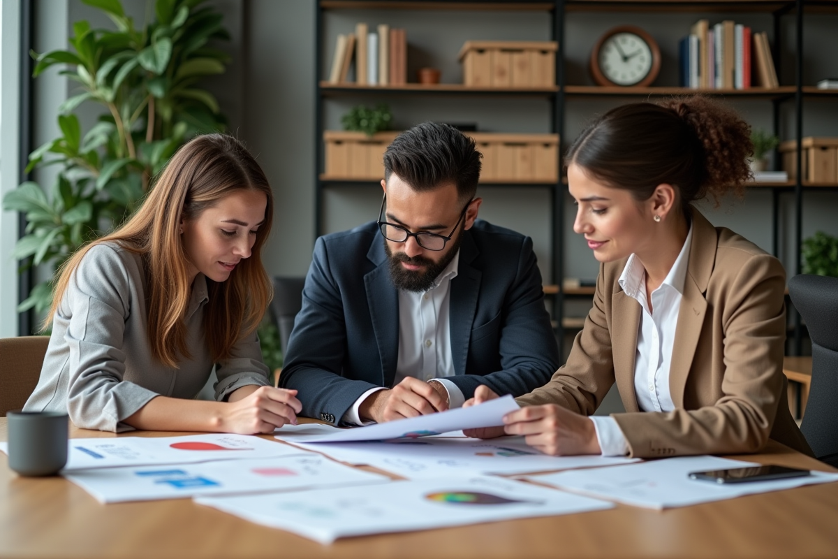 Groupe de professionnels en réunion dans un bureau moderne