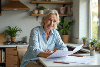 Femme organisée examinant des documents de construction