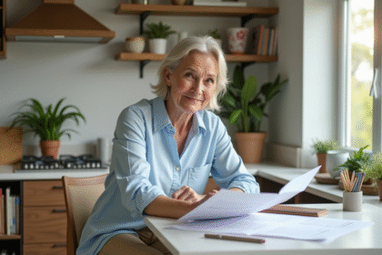 Femme organisée examinant des documents de construction
