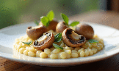 Assiette gourmande de girolles sur risotto appétissant