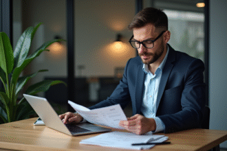 Homme d'affaires en costume dans un bureau moderne