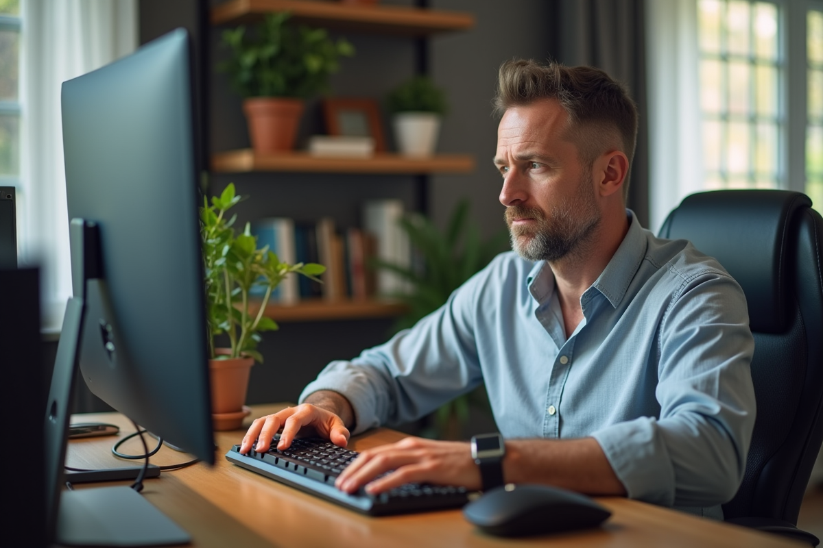 Homme d'âge moyen travaillant à son bureau moderne