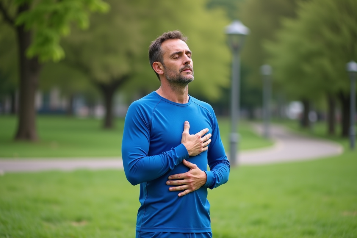 Homme en plein air effectuant une respiration calme