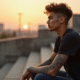 Jeune homme en streetwear avec tatouages tribaux en extérieur