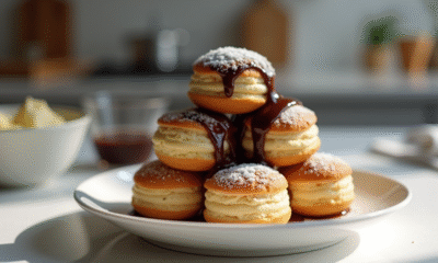 Profiteroles fraîchement faites avec sauce chocolat brillante