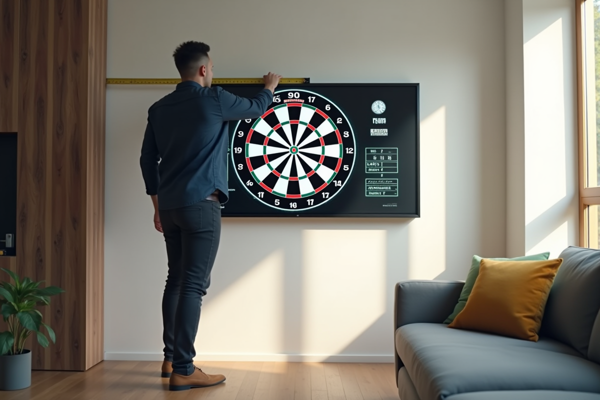 Salon moderne avec personne mesurant un dartboard digital