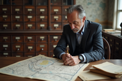 Urbaniste étudiant une carte de zonage ancienne